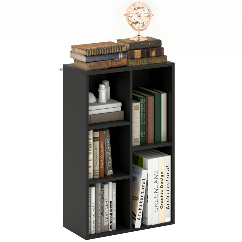 Homcom 2-tier Bookshelf With 5 Open Storage Compartments - Black