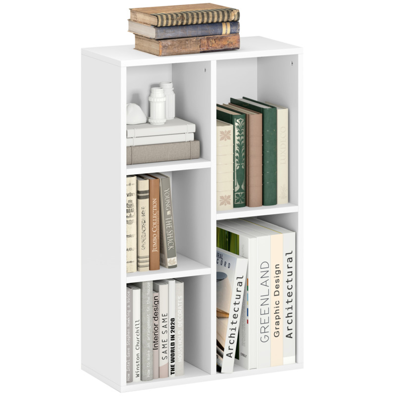 Homcom 5 Compartment Bookshelf - White, 2-tier