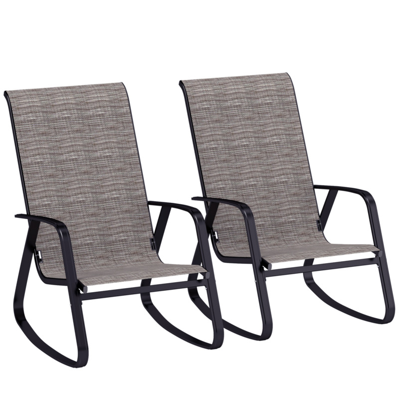 Outsunny Texteline Garden Rocking Chairs With Armrests High Back 110-150 Rocking Range Light Brown