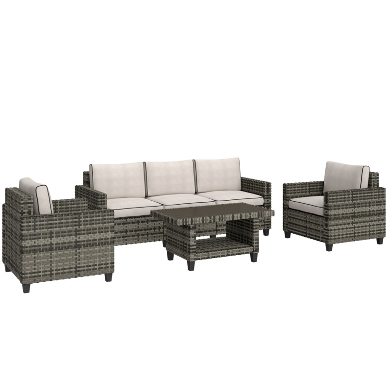 Outsunny Grey Plastic Wicker Modular Garden Sofa Set 5 Seater - Light Grey