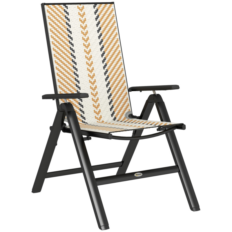 Outsunny Wicker Folding Garden Chair - 5-position Adjustable Backrest Orange