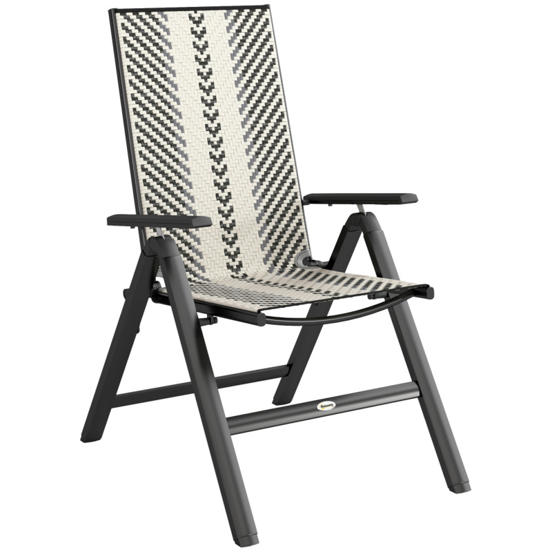 Outsunny Plastic Rattan Folding Garden Chair - 5-position Adjustable Backrest Grey