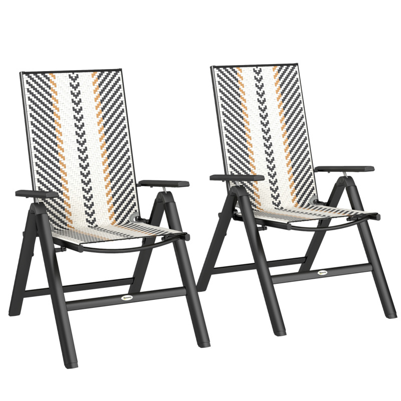 Outsunny 2-piece Plastic Rattan Folding Garden Chairs - Black 5-position Adjustable Backrest