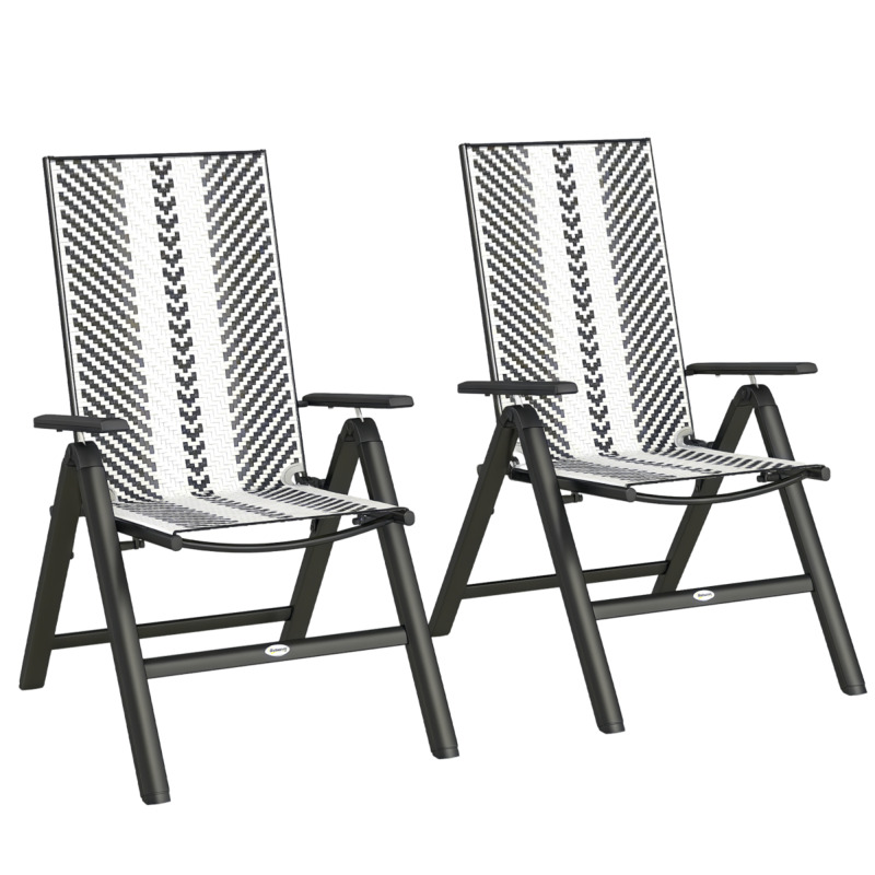 Outsunny 2pcs Plastic Rattan Folding Garden Chairs - 5-position Adjustable Backrest Grey