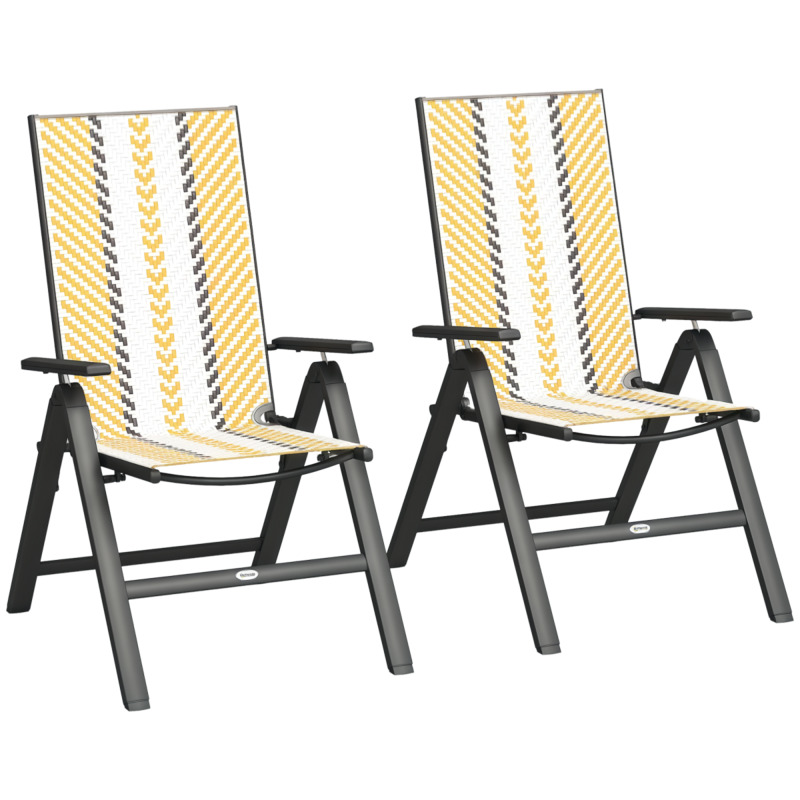 Outsunny Rattan Folding Garden Chairs - 5-position Adjustable Backrest Orange