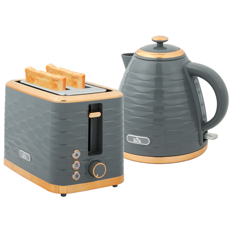 Homcom 1.7l Rapid Boil Kettle & 2 Slice Toaster Set - Grey