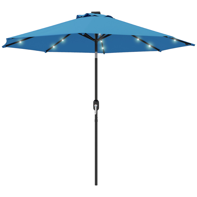 Outsunny 24 Led Solar Powered Parasol Umbrella With Uv Protection - Garden Tilt Outdoor