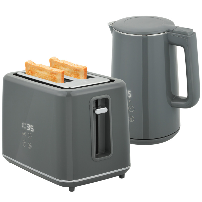 Homcom 3000w Electric Kettle & 2 Slice Toaster Set - Grey, 1.5l Capacity