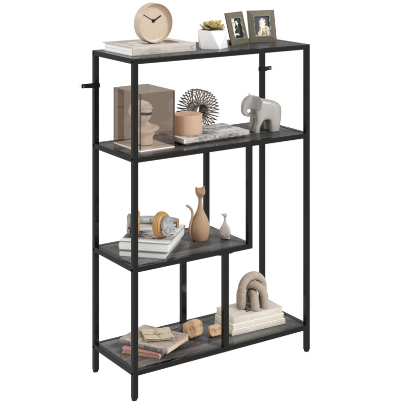 Homcom Asymmetrical Bookshelf 4-tier Rustic Wood Effect & Charcoal Grey Metal Frame