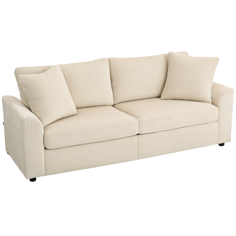 Homcom Jumbo Corduroy 3-seater Sofa Couch - Spring Cushion, Cream, 212cm