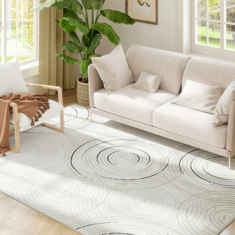 Homcom Polypropylene Swirl Rug - Washable, Allergy-friendly, Cream - 83c-011v71cw