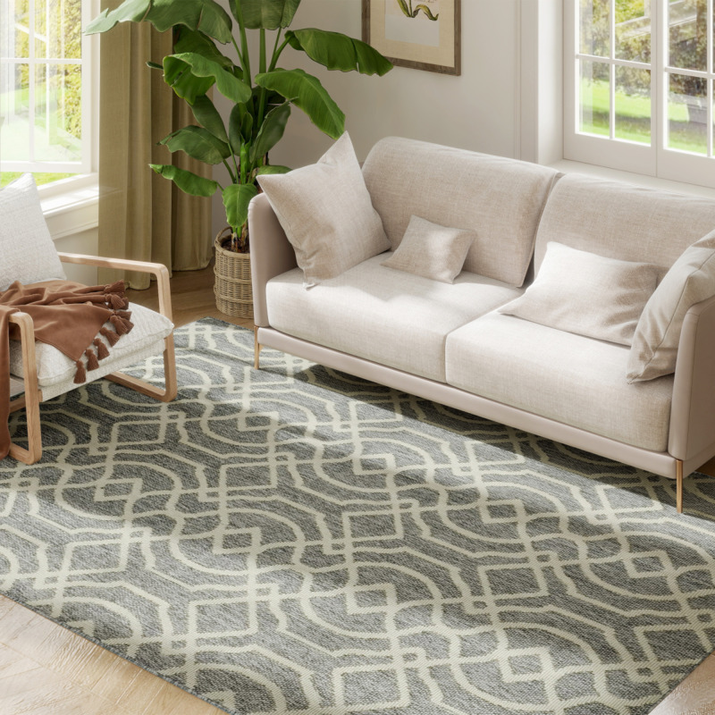 Homcom Polypropylene Geometric Rug - Grey, Machine Washable, Weatherproof, Underfloor Heating Compatible