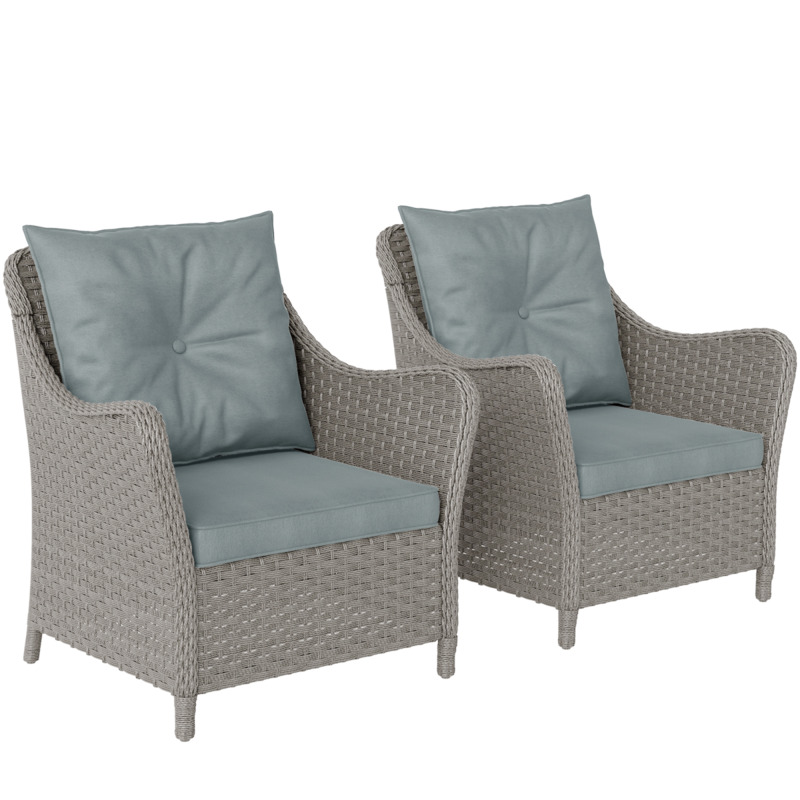 Outsunny 2 Rattan Garden Chairs With Cushions - Light Grey