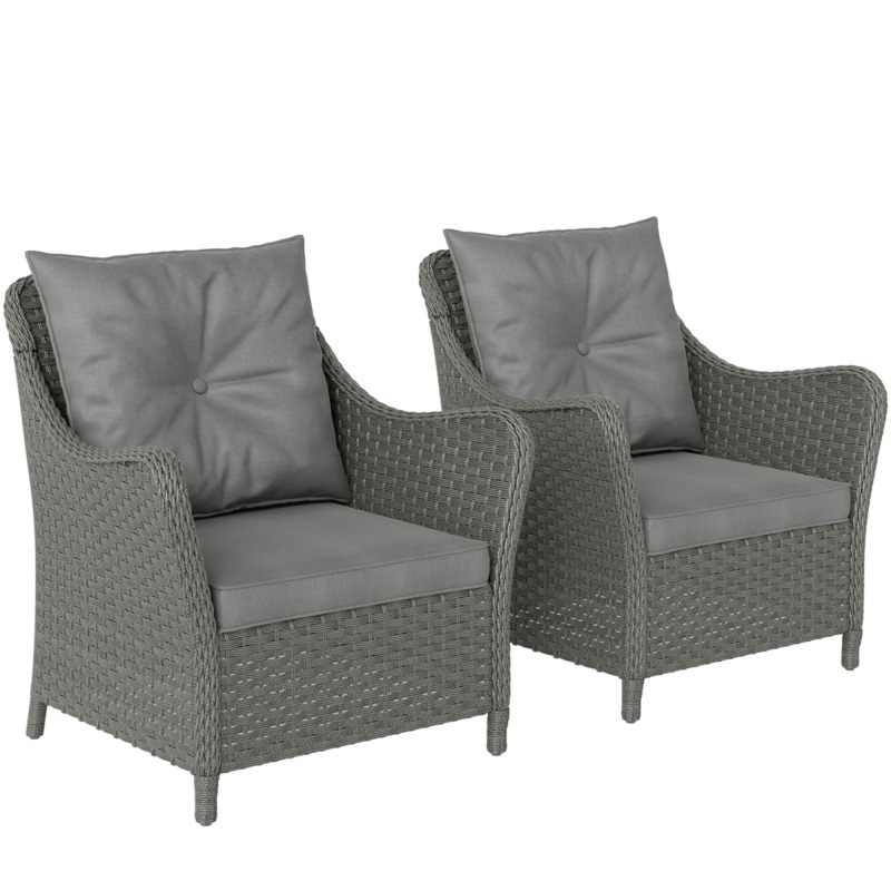 Outsunny 2 Rattan Garden Chairs With Cushions - Dark Grey