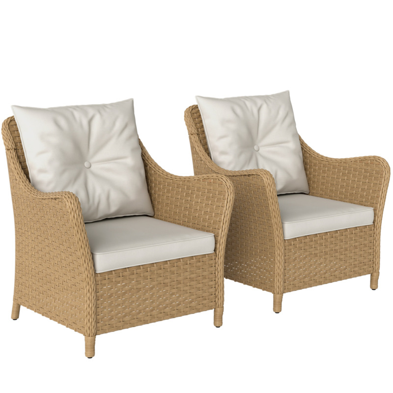 Outsunny 2 Piece Rattan Garden Chairs With Cushions - Beige