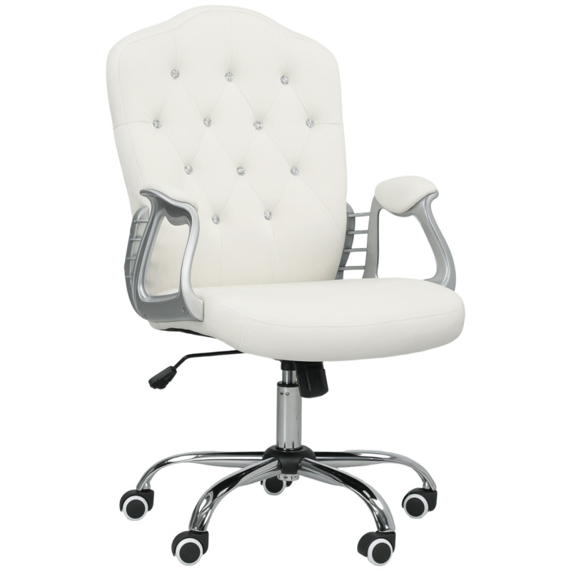 Vinsetto Velvet-feel Office Chair With Diamantes & Adjustable Tension - Cream White
