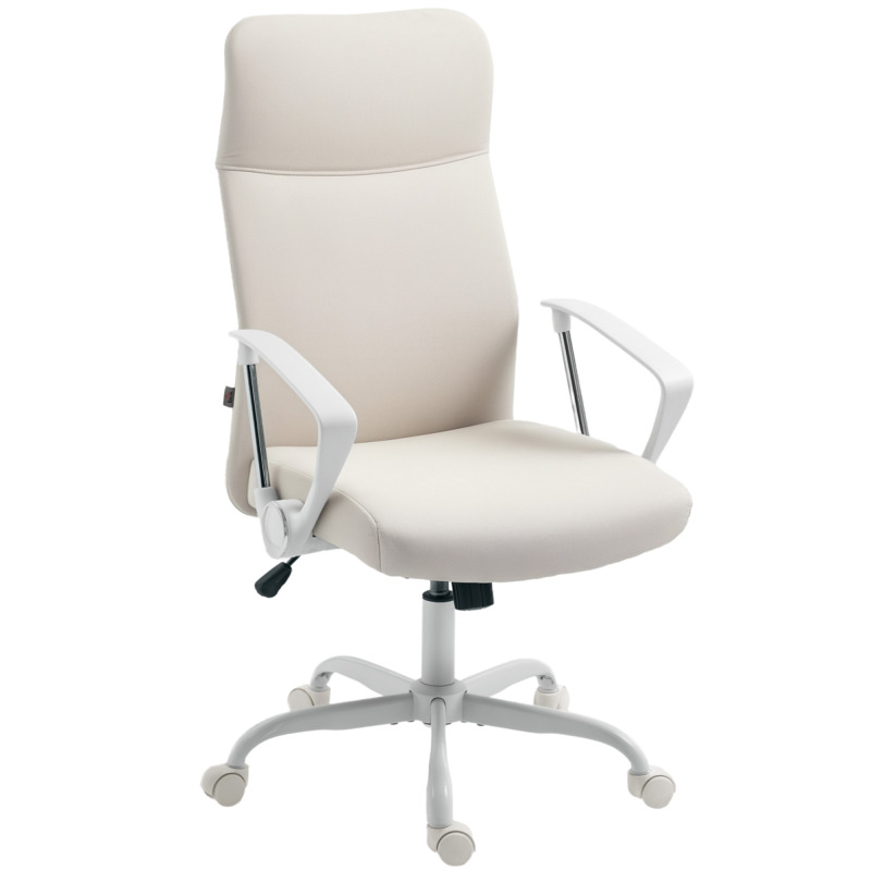 Homcom Linen-feel Fabric High Back Office Chair - Cream White