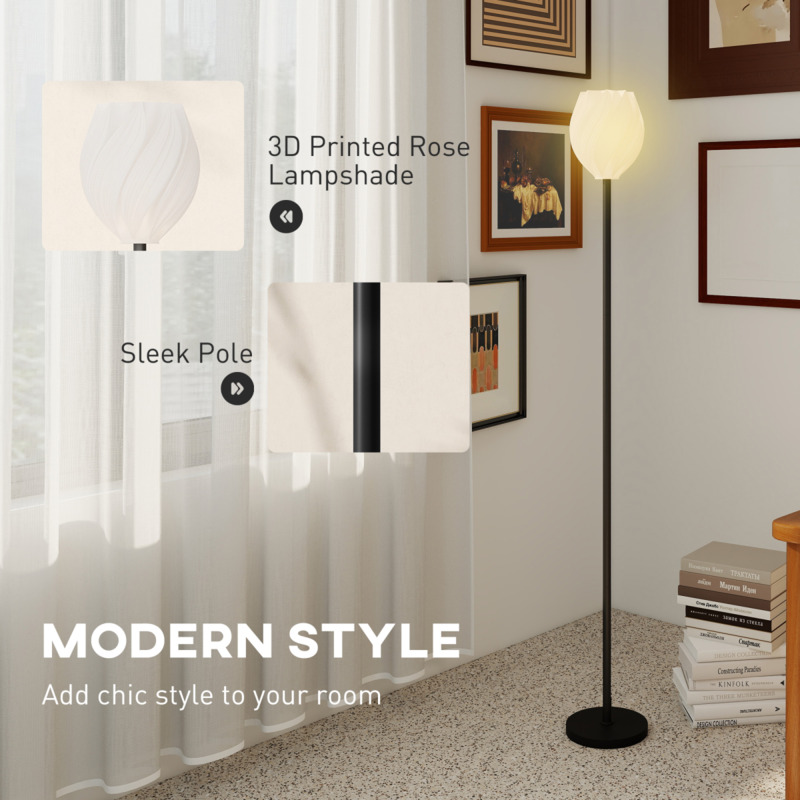 Homcom 3d Rose Lampshade Standing Floor Lamp - Adjustable Colour Temperatures, White