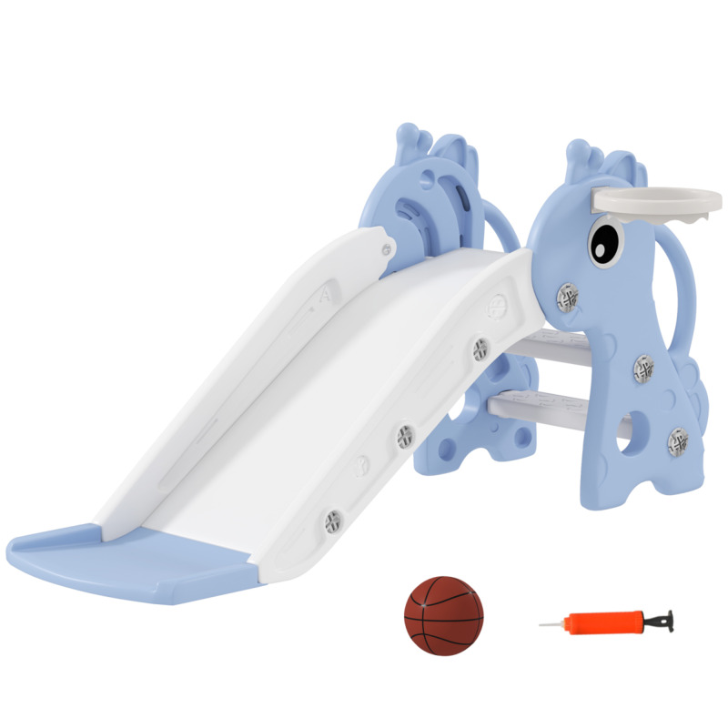 Aiyaplay Giraffe 3-in-1 Kids Slide Climber With Basketball Hoop & Ball - Blue, 1-3 Years, Max 30kg