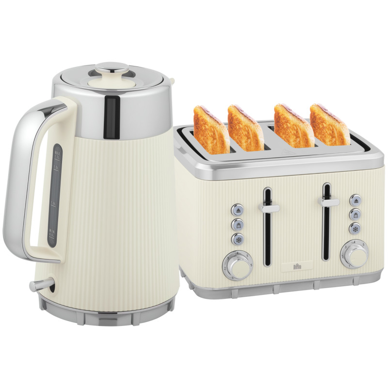 Homcom 1.7l Kettle & 4-slice Toaster Set - Cream, 3000w Rapid Boil