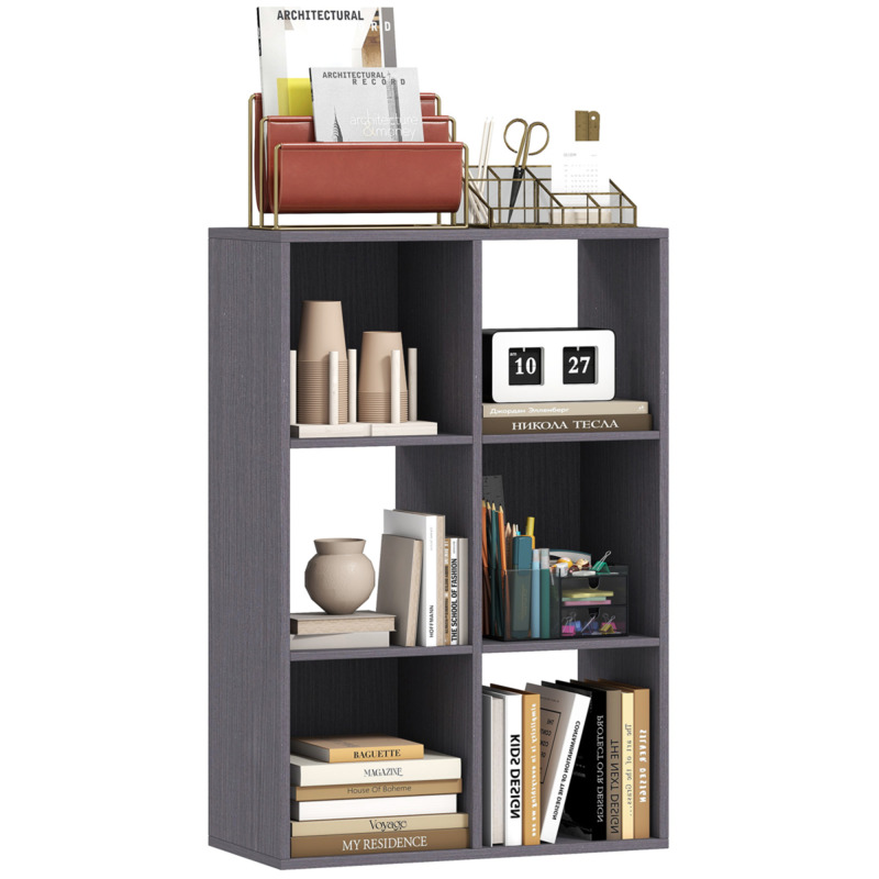 Homcom Particle Board 6-cube Bookshelf Display Shelving Unit - Grey
