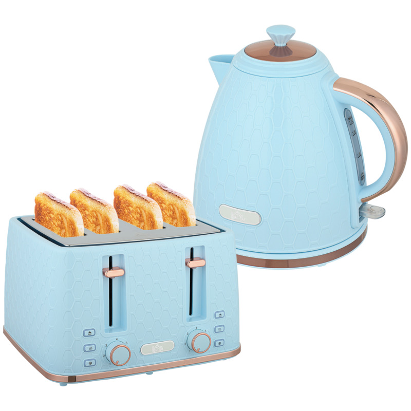 Homcom 1.7l Kettle And 4-slice Toaster Set - Honeycomb Blue