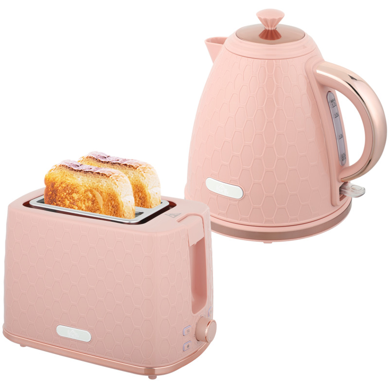 Homcom Light Pink Kettle And Toaster Set - 1.7l Kettle, 2 Slice Toaster, Honeycomb Design