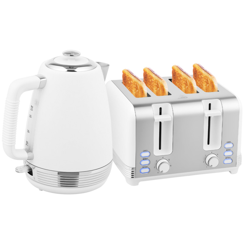 Homcom 1.7l 3000w White Kettle & 4 Slice Toaster Set - Quick Boil, 7 Shade Settings