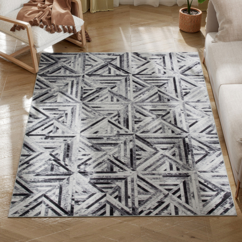 Homcom Faux Leather Chenille Rug - Non-slip Washable Floor Carpet For Living Room - Black, 170 X 120cm