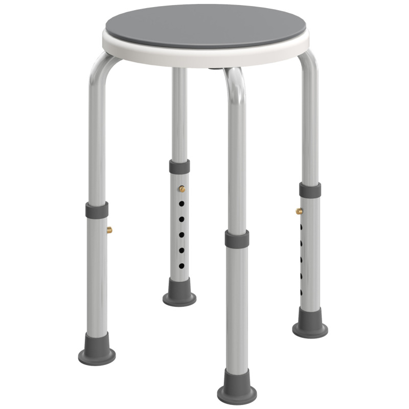 Homcom Aluminium Swivel Shower Stool - 360 Rotating Seat Non-slip Feet 135kg Capacity Grey