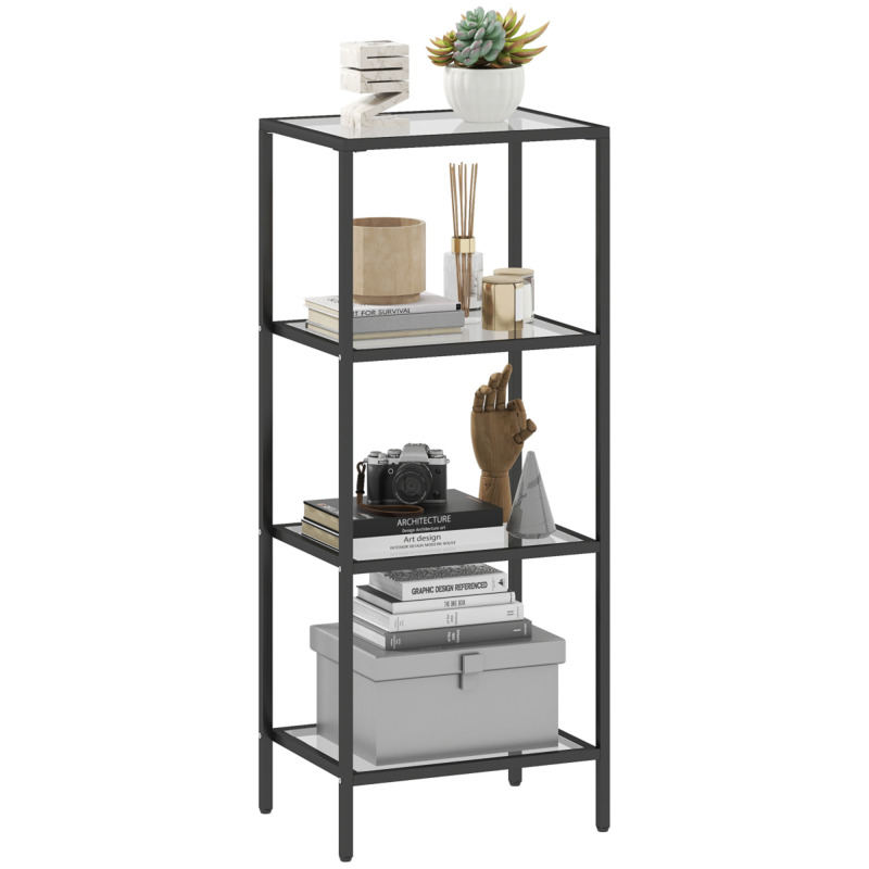 Homcom 4-tier Glass Shelving Unit Bookshelf - Black