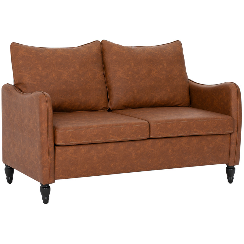 Homcom Marble-effect Faux Leather Two-seater Sofa - Rich Brown