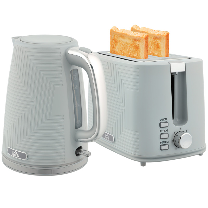Homcom 1.7l 3000w Rapid Boil Kettle & 2 Slice Toaster Set - Grey