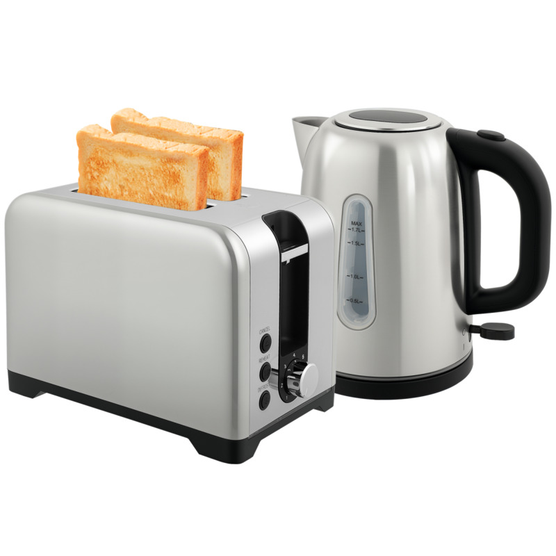 Homcom Silver 1.7l Rapid Boil Kettle & 2-slice Toaster Set