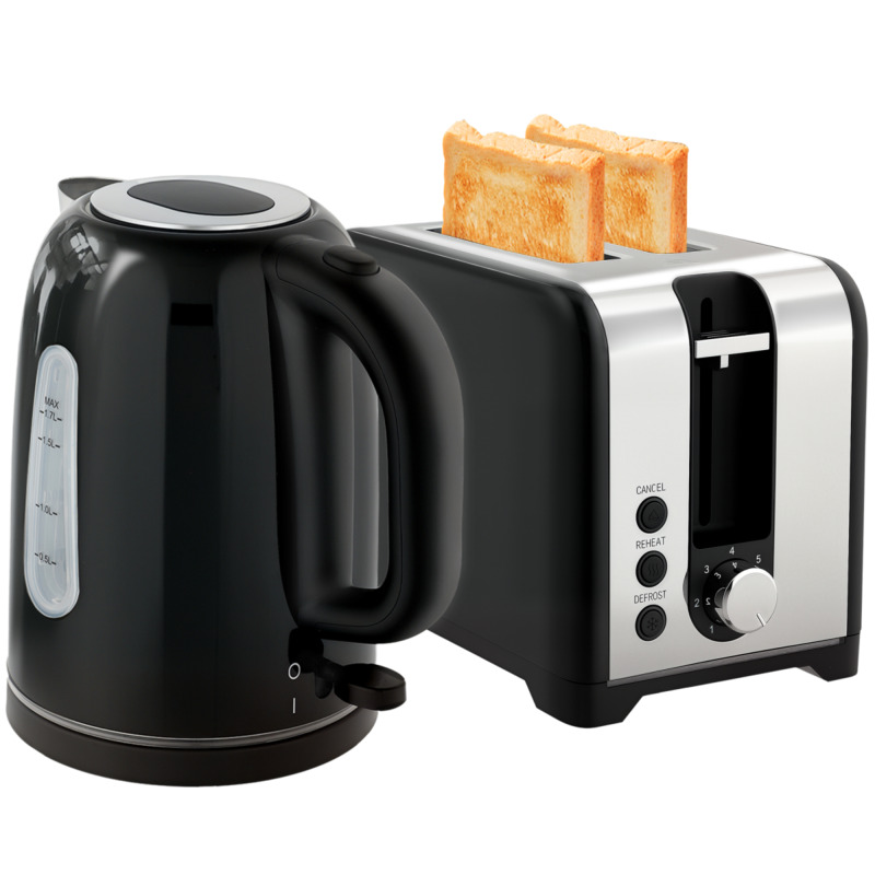 Homcom Black 1.7l 3000w Kettle & 2-slice Toaster Set