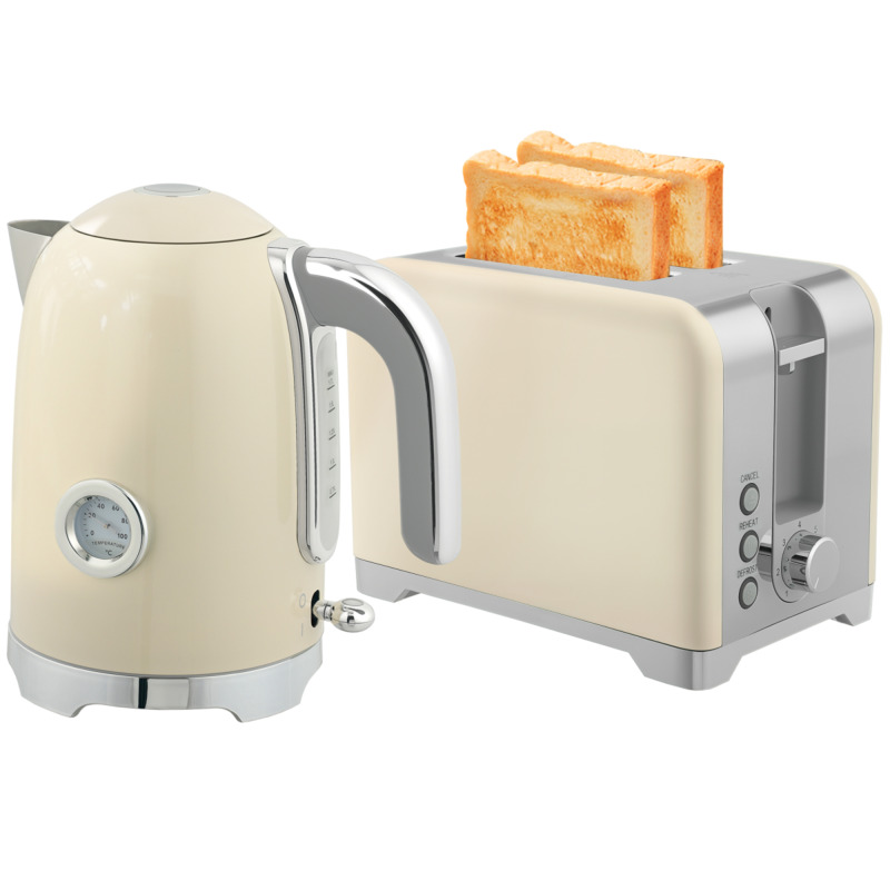 Homcom 1.7l Retro Cream Kettle & 2-slice Toaster Set With 7 Browning Settings - Cream