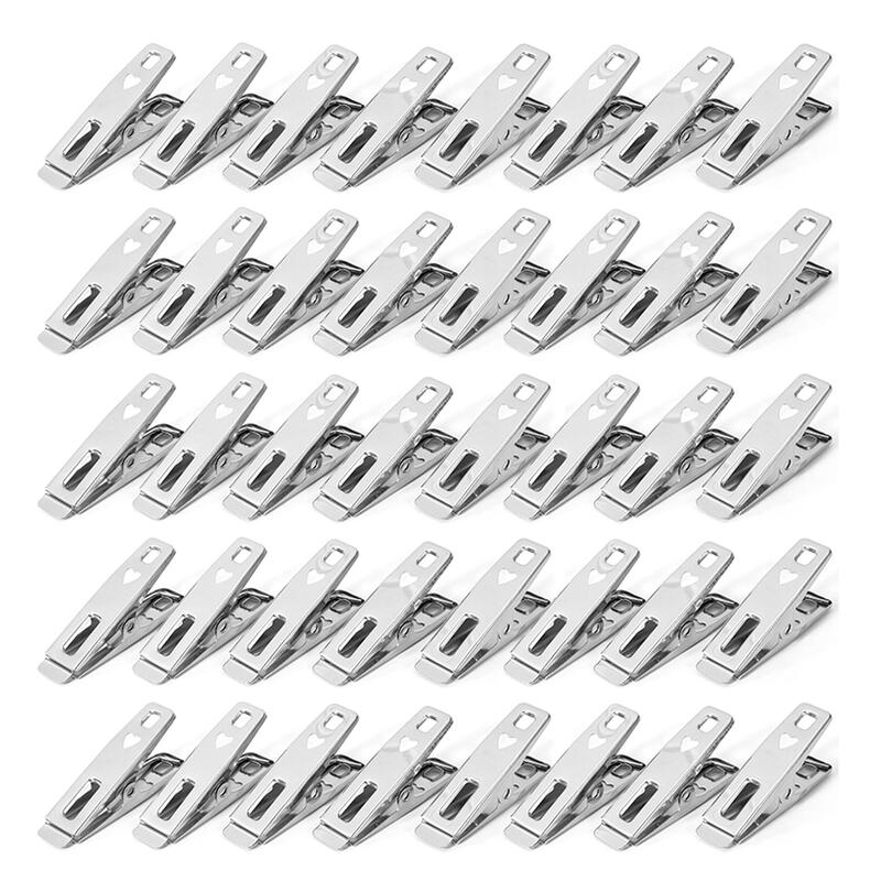 Vinsani Stainless Steel Laundry Pegs - 40 Pack - Strong Grip, Windproof, Non-slip Metal Clips