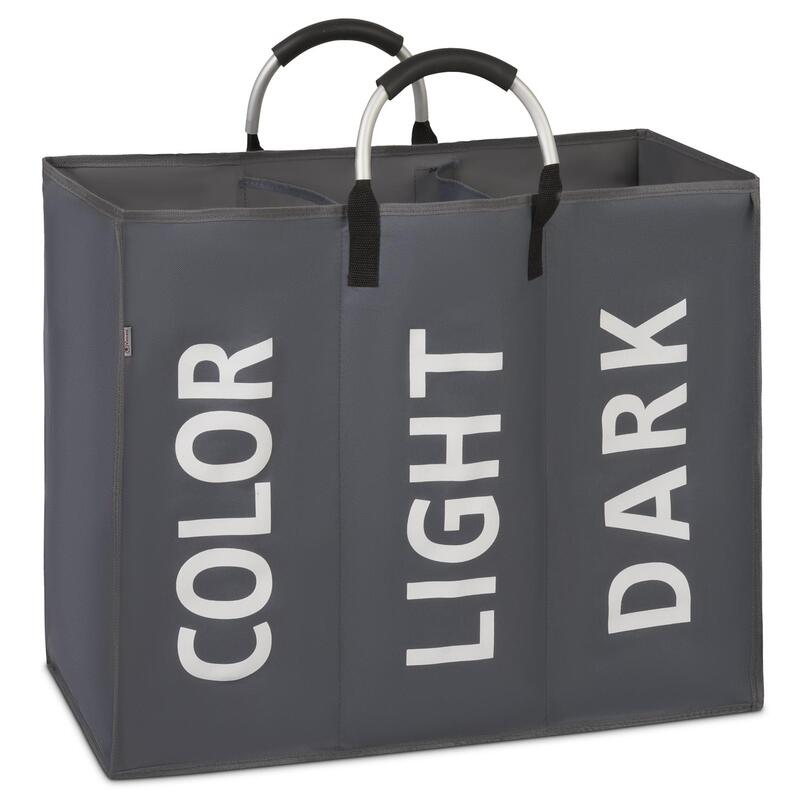 Vinsani Triple Collapsible Laundry Basket Bag - Dark Grey