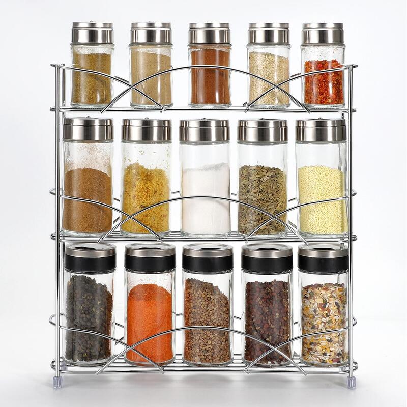 Vinsani 3-tier Spice Rack Organiser For Jars Bottles - Freestanding Silver