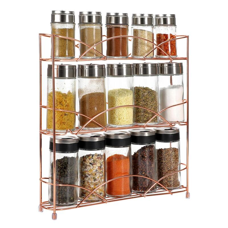 Vinsani Rose Gold 3-tier Spice Rack - Kitchen Shelf Organiser For Jars Bottles - Free Standing