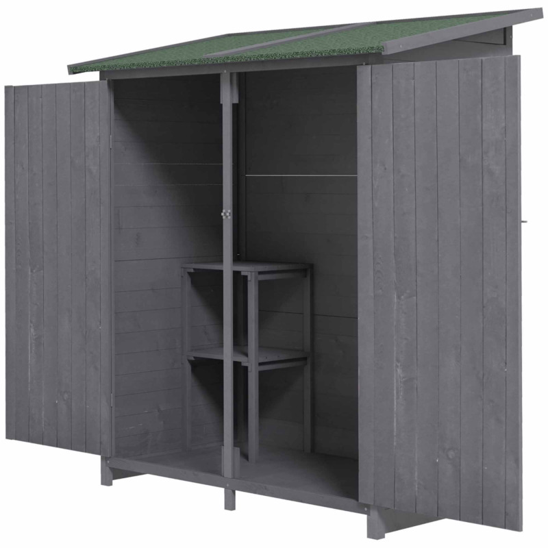 Outsunny Grey Garden Storage Shed With Work Table - 139x75x160cm