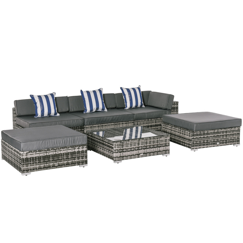 Outsunny 6 Piece Rattan Furniture Set Deluxe Wicker Conservatory Sofa Garden