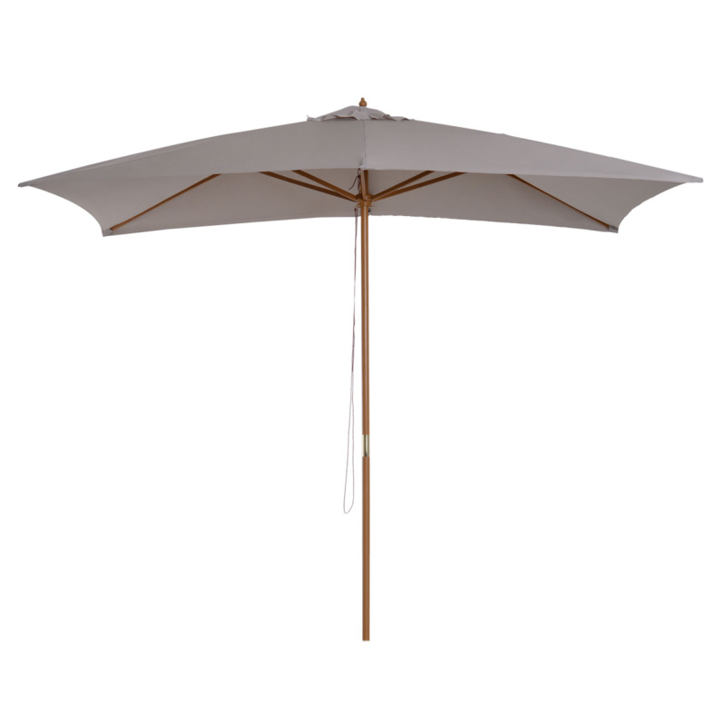 Outsunny 2m X 3m Wood Square Parasol Sun Shade Umbrella - Light Grey