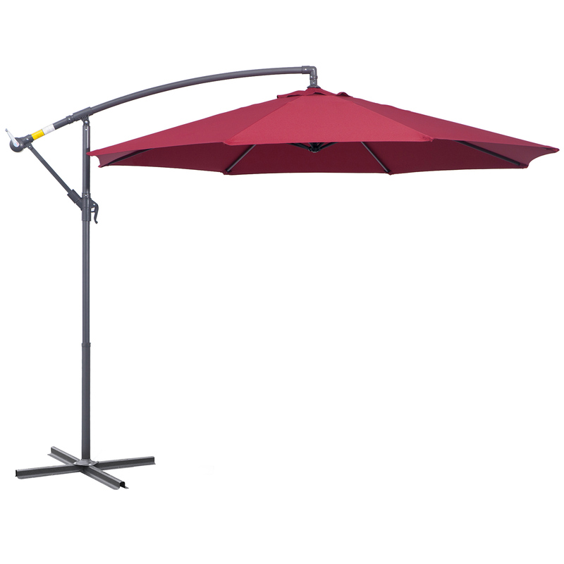 Outsunny 3m Banana Hanging Umbrella Garden Parasol - Red
