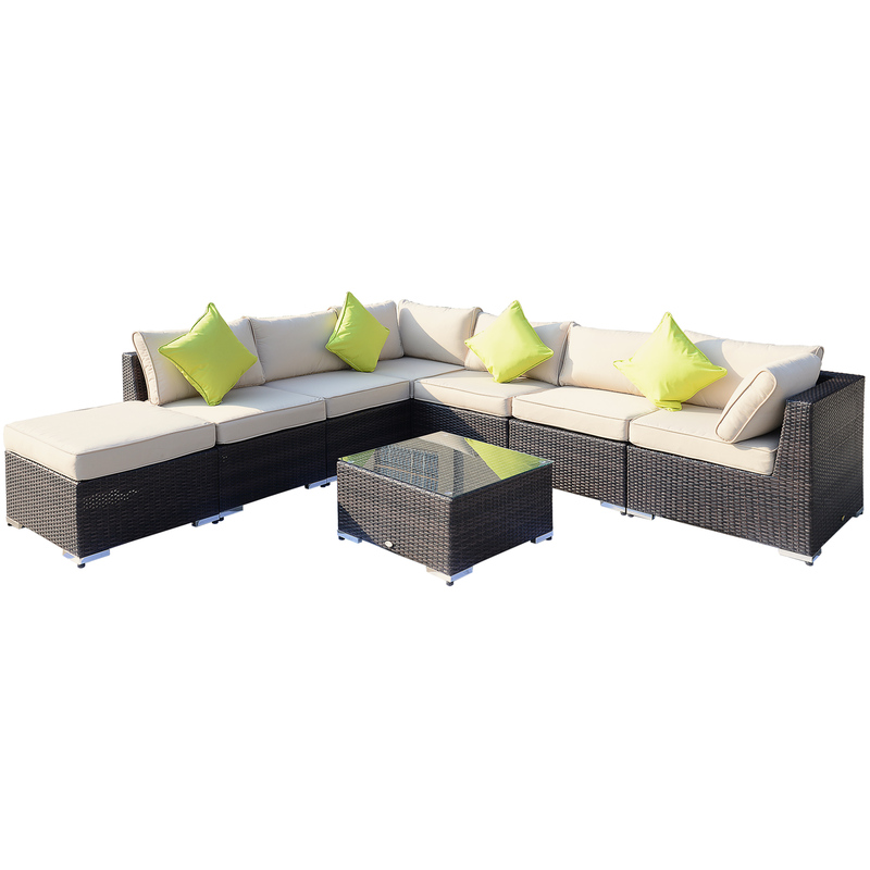 Outsunny Rattan Garden Sofa Set 8 Piece Modular Brown