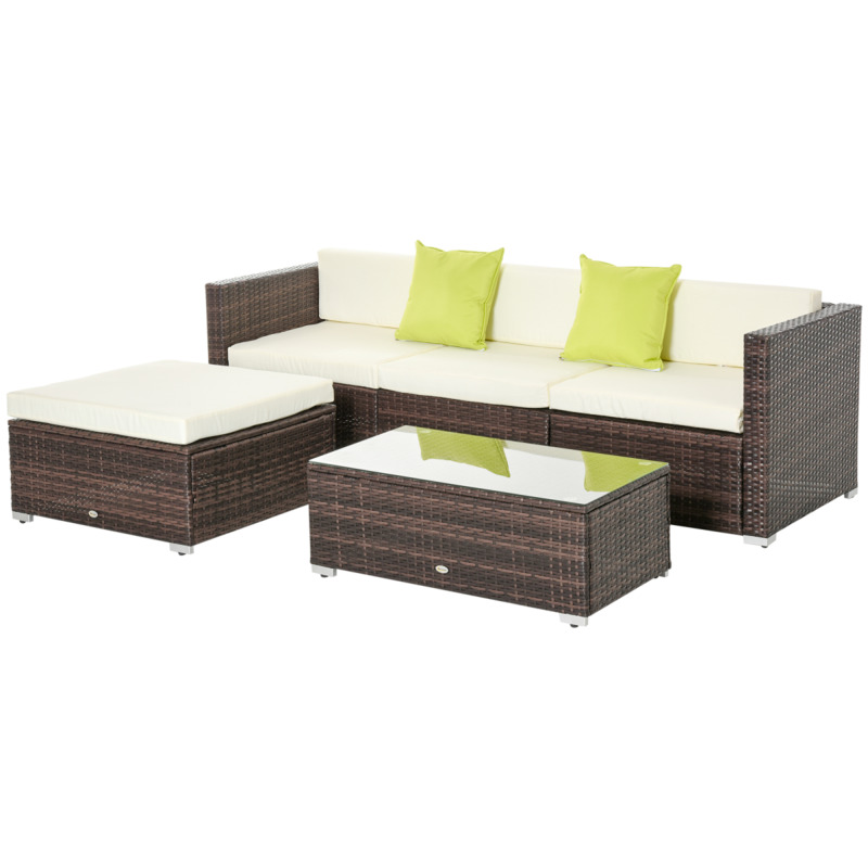 Outsunny 5 Piece Rattan Sofa Set - Brown