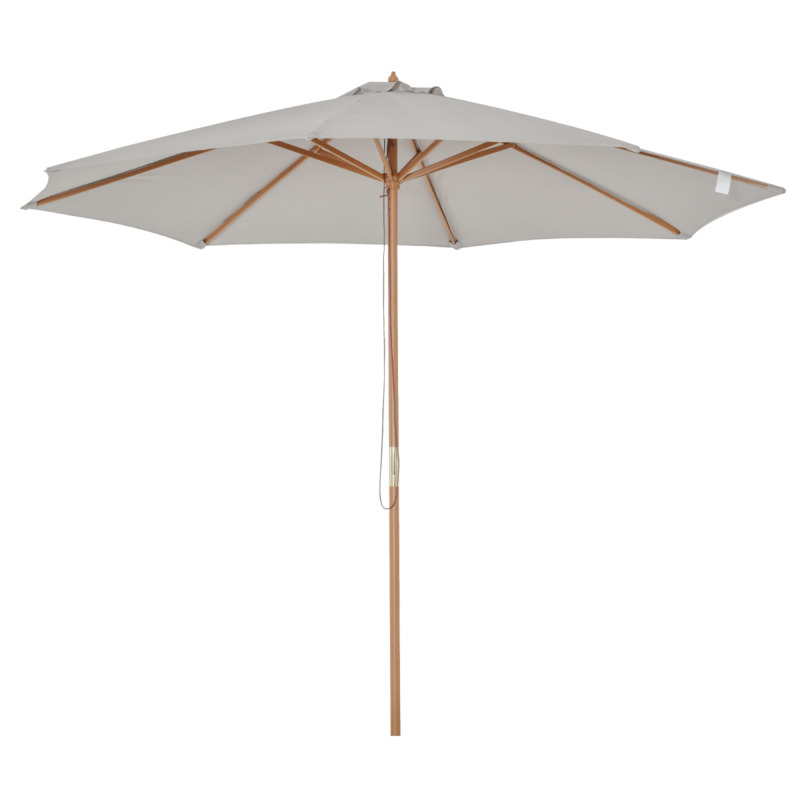 Outsunny 3m Fir Wooden Garden Parasol Grey Sun Shade Outdoor Umbrella Canopy