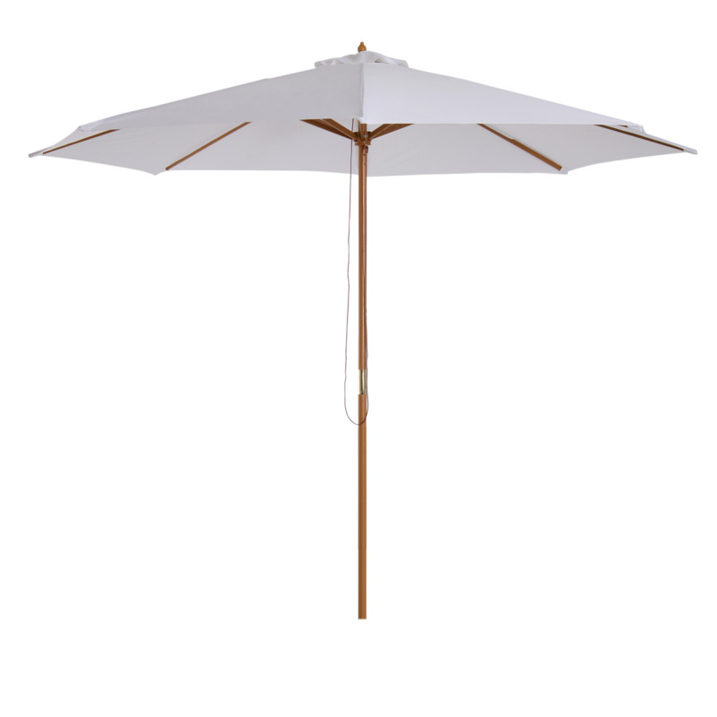 Outsunny 3m Fir Wooden Garden Parasol Sun Shade Umbrella - Cream Canopy
