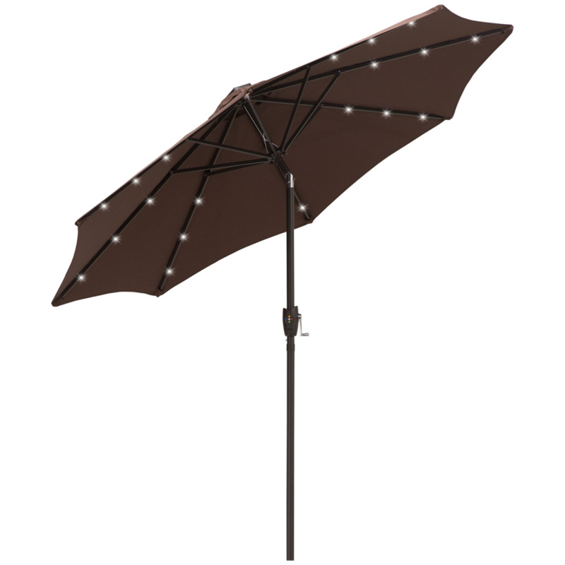 Outsunny Brown/coffee 24 Solar Led Garden Parasol Umbrella