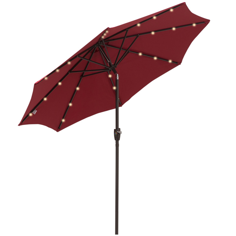Outsunny Wine Red Solar Led Umbrella Parasol 24 Lights